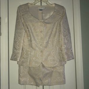 Two piece Ivory and Silver skirt and jacket set